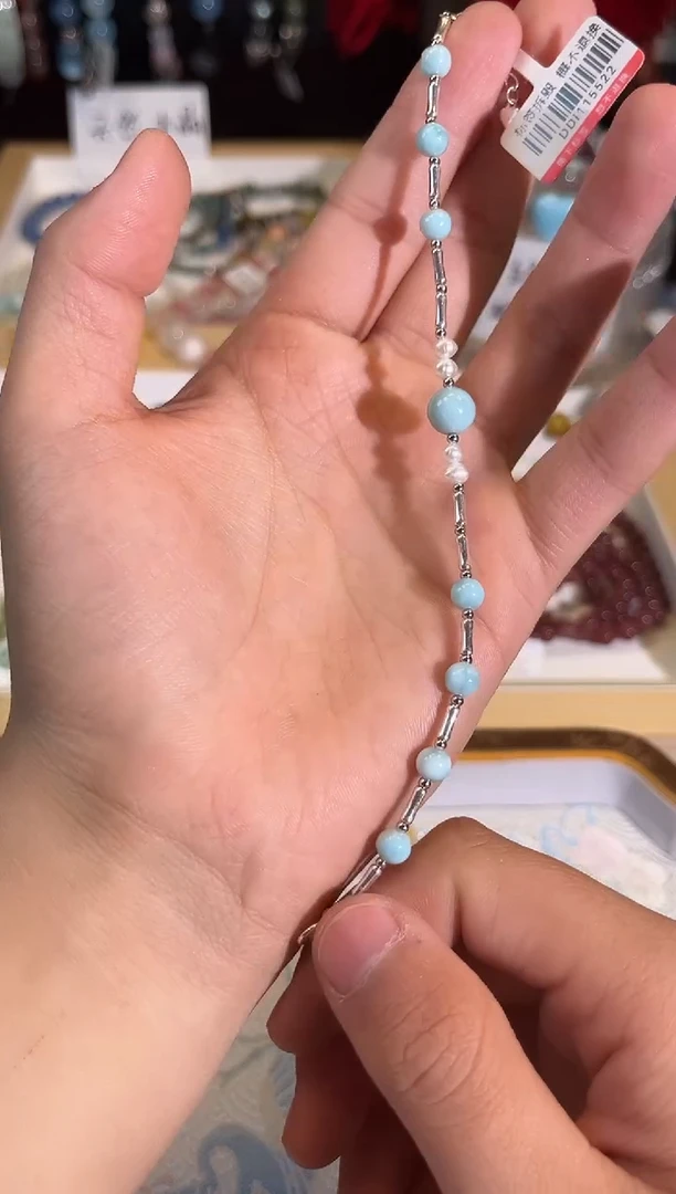 【闪购商品】针钠钙石（海纹石）手链银S925镶嵌Q752手串