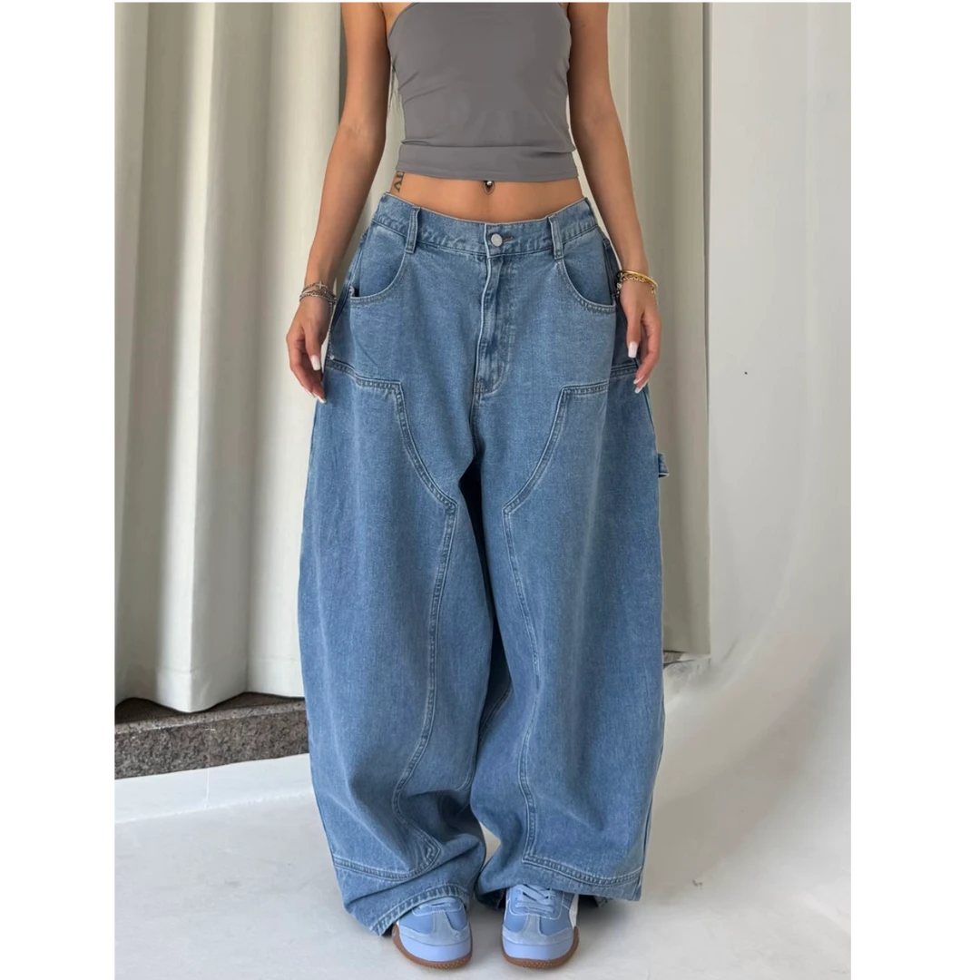 【莺梦】跳舞人的牛仔裤”原创百搭美式直筒宽松水洗休闲牛仔裤