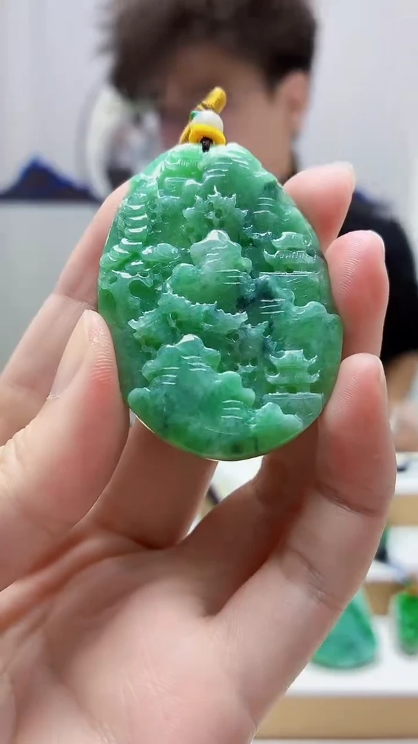 未镶嵌定制翡翠4688zm-毛货挂件57山水