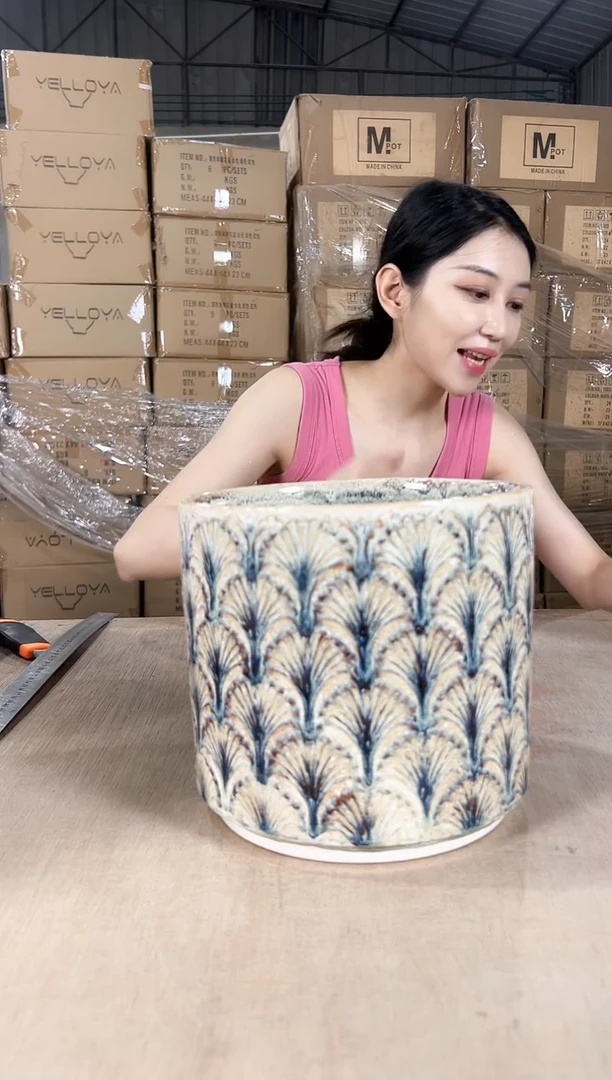 圆筒扇子米黄大号21x19