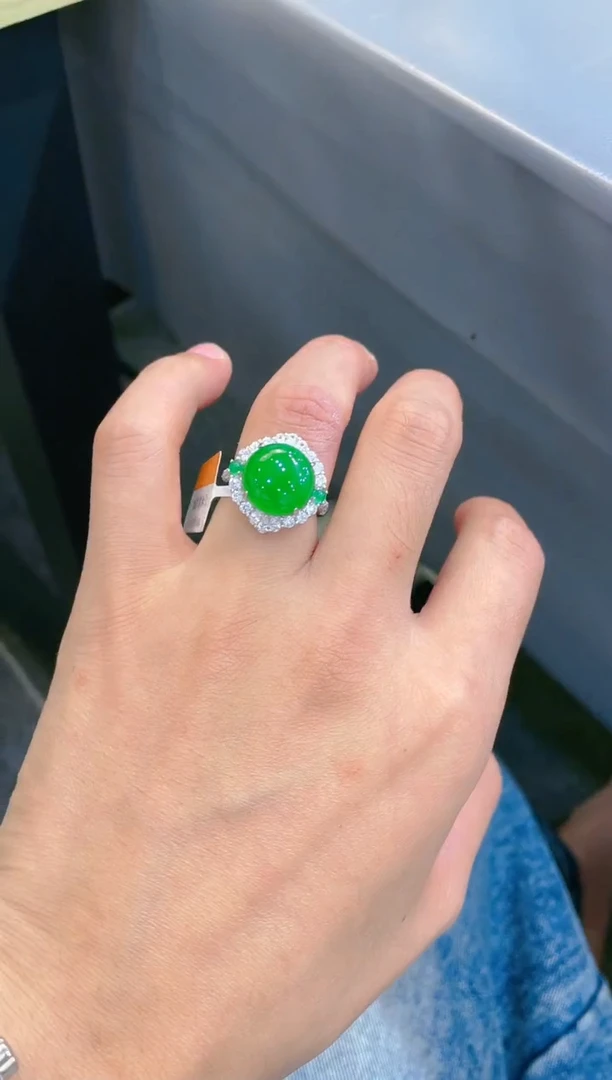 翡翠银S925镶嵌颈饰A19天然A货翡翠戒指