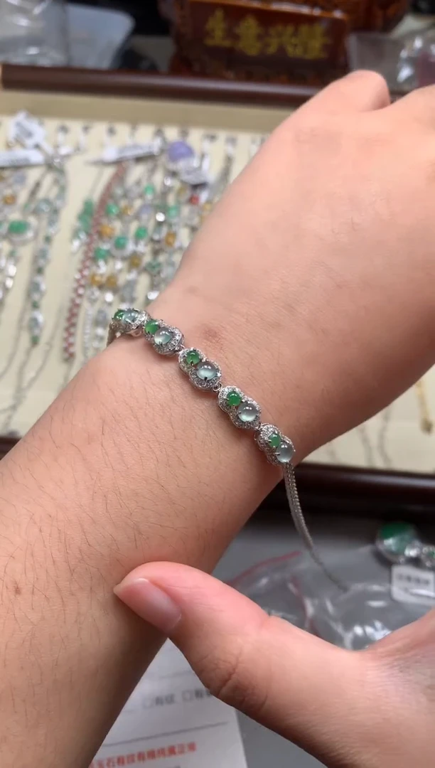 银S925镶嵌戒指翡翠手链1