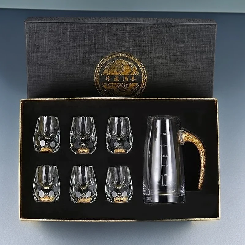 高档水晶白酒杯切子中式创意分酒器家用无铅玻璃酒具礼送礼水晶杯