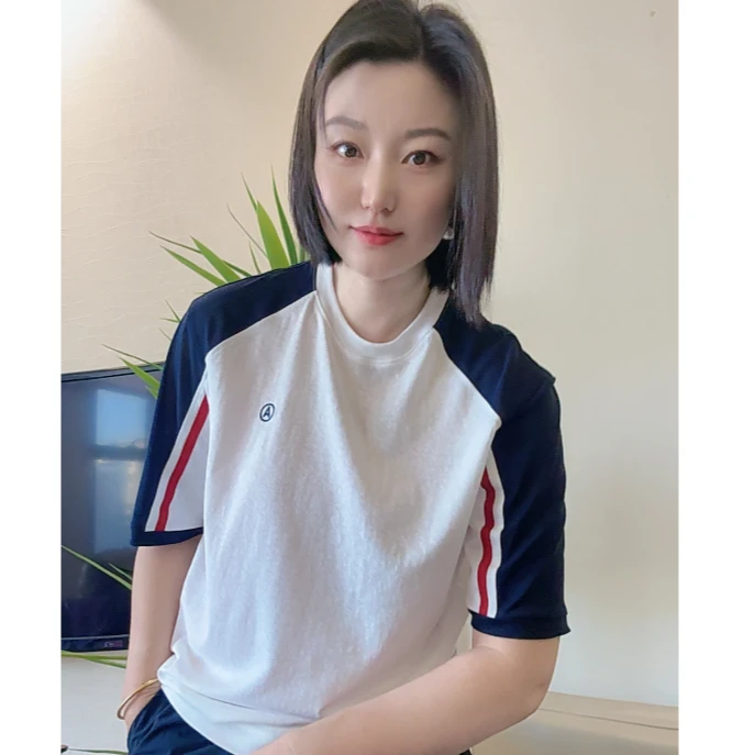 “凉爽夏日”超薄透气雪花棉拼色五分短袖  9706#