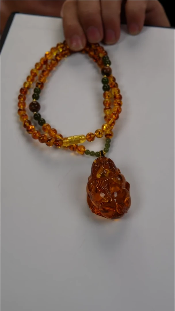 琥珀项链未镶嵌天然俄罗斯满花花珀貔貅吊坠