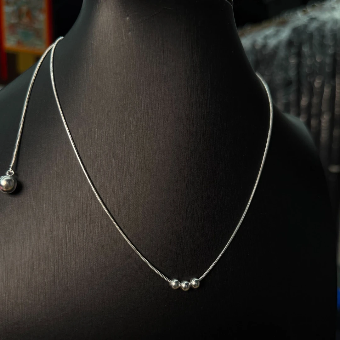 链子足银 韩版抽拉项链#纯银