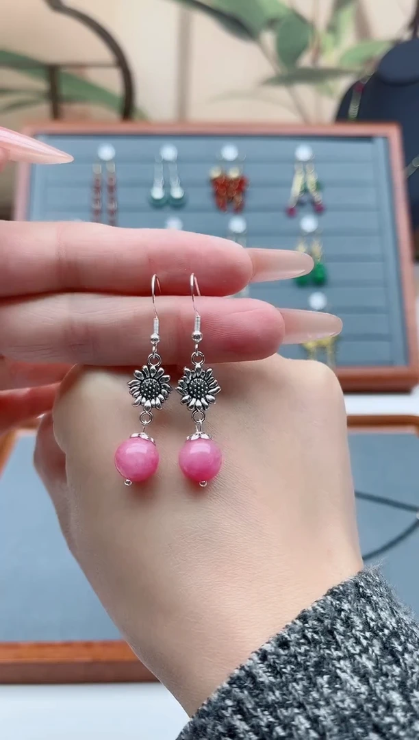 【闪购商品】玛瑙/玉髓耳饰银S925镶嵌00玫红玛瑙