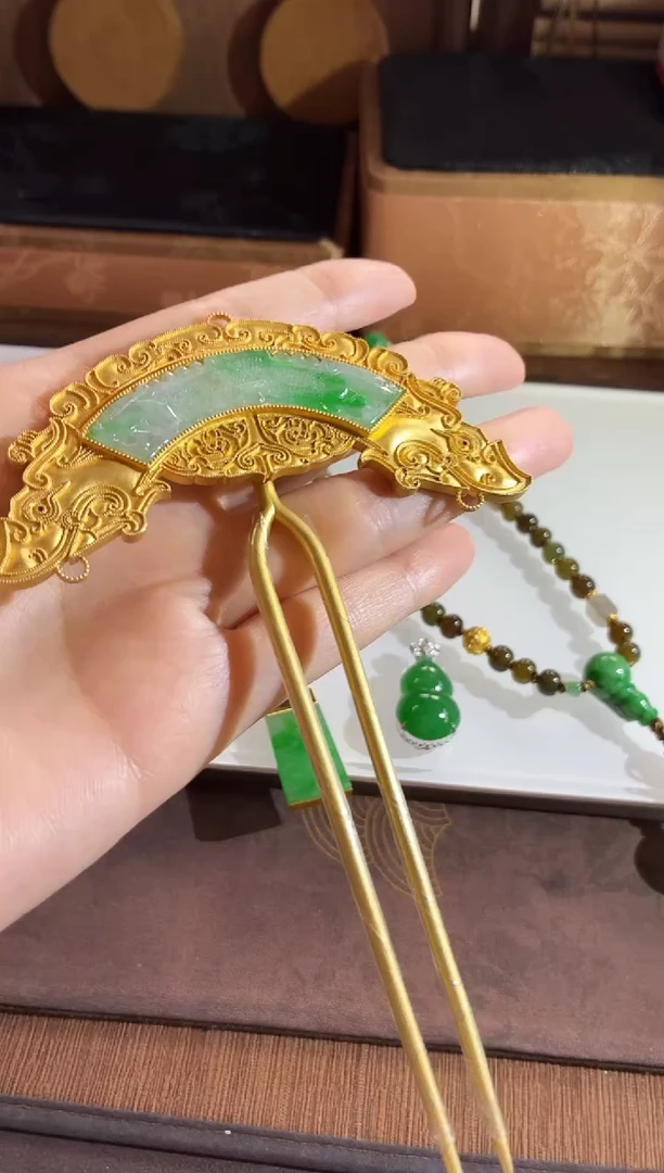 颈饰银S925镶嵌翡翠发簪