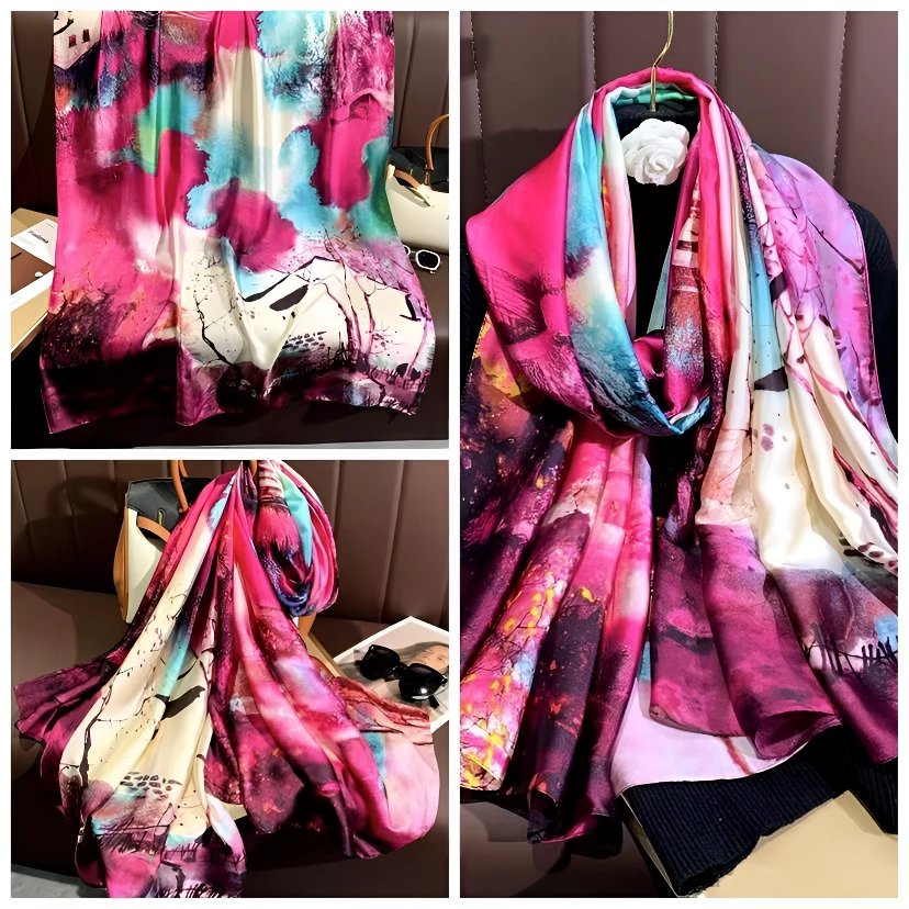 068   丽锦缎90*180气质高档女士防晒披肩夏季时尚丝巾