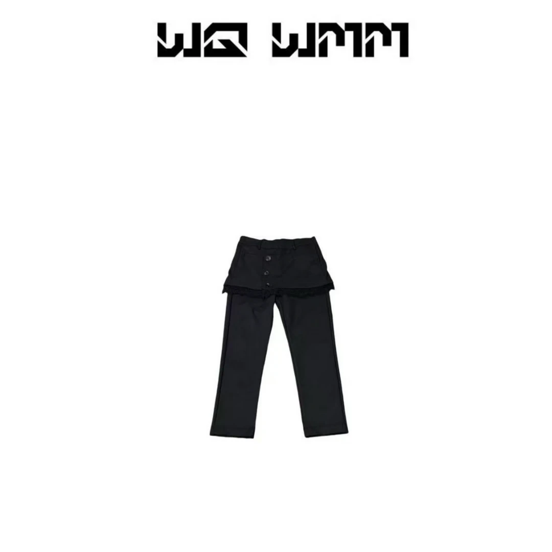 【WQWMM】设计感时尚百搭拼蕾丝裤裙款时尚气质显瘦小黑裤25A3075