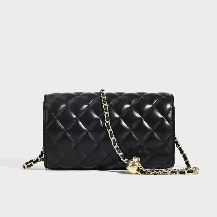 单肩包时尚百搭女士黑色小金球包..