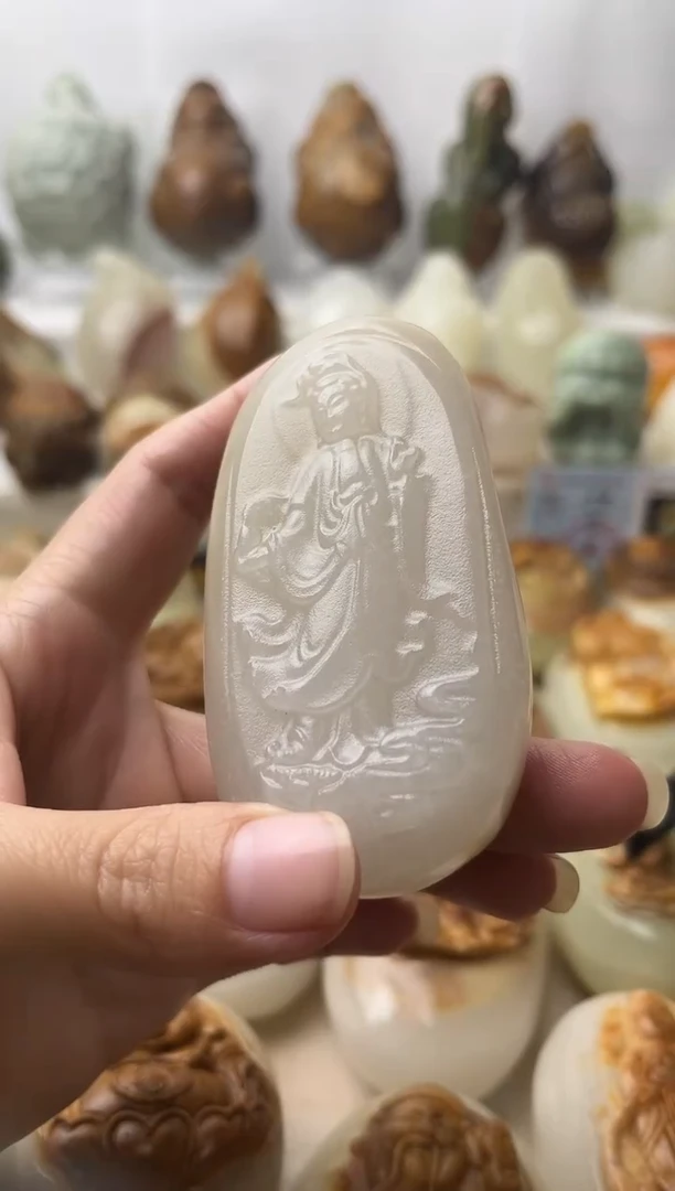 石材古青石棉纹正常不退换观音微瑕