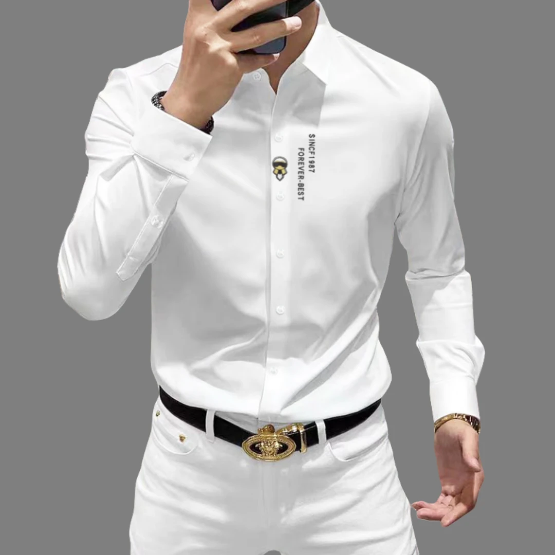 费维莫尔高级感弹力免烫抗皱秋季男士长袖衬衫商务休闲修身衬衣男