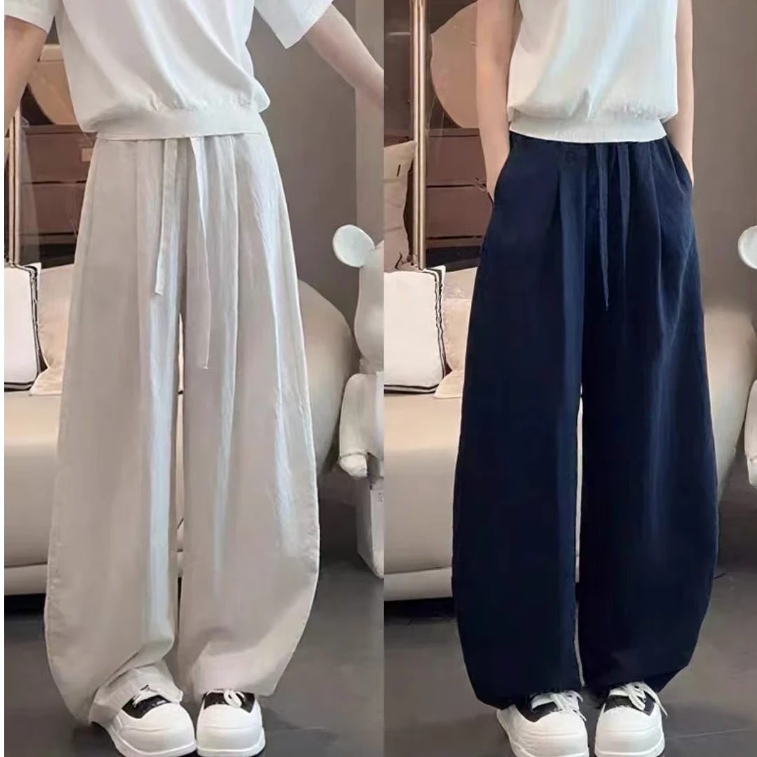 【梦琴专属】夏季新款麻料抽绳松紧遮胯显瘦垂感休闲弯刀裤潮流