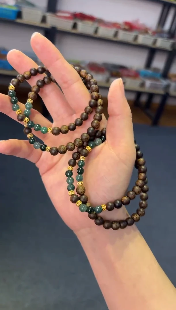 颈饰未镶嵌翡翠6mm沉香【蓝翡】半山半水