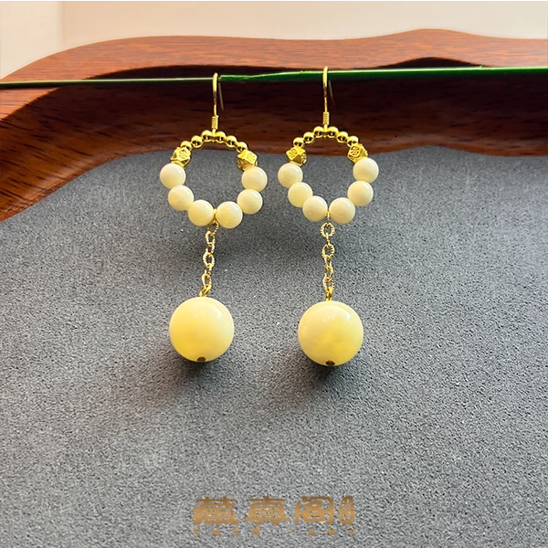 【藏真阁】H2006天然珠宝琥珀设计款白蜡DIY时尚耳钩