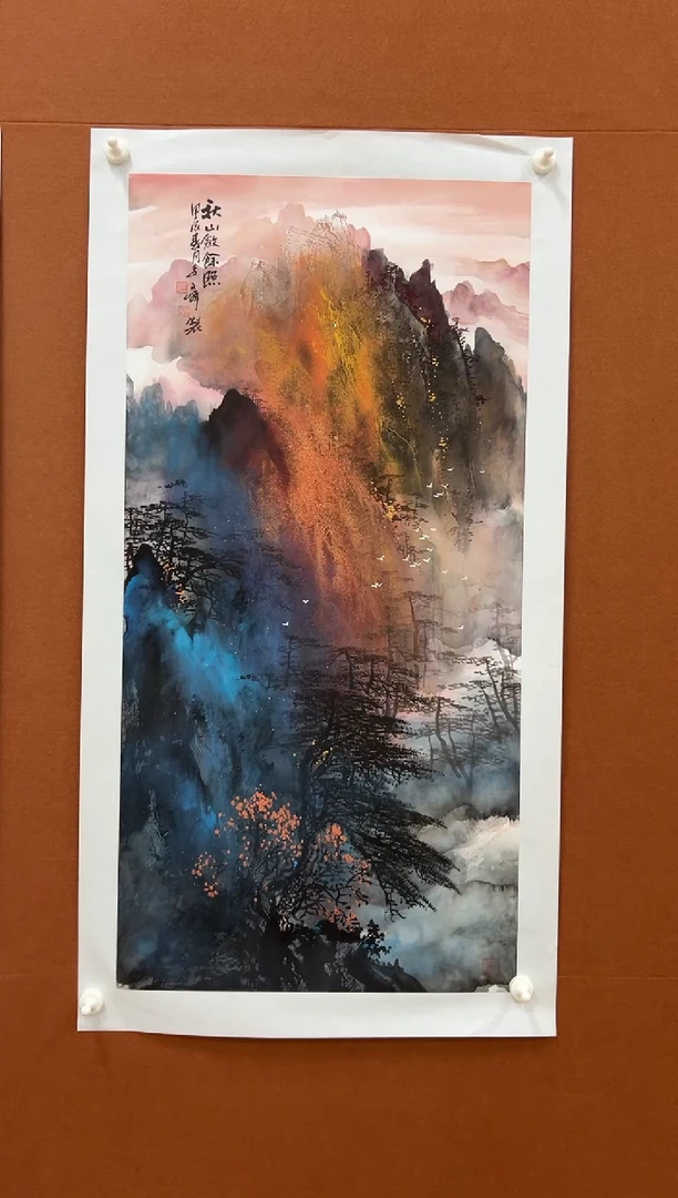 国画李文峰三尺整张泼彩山水