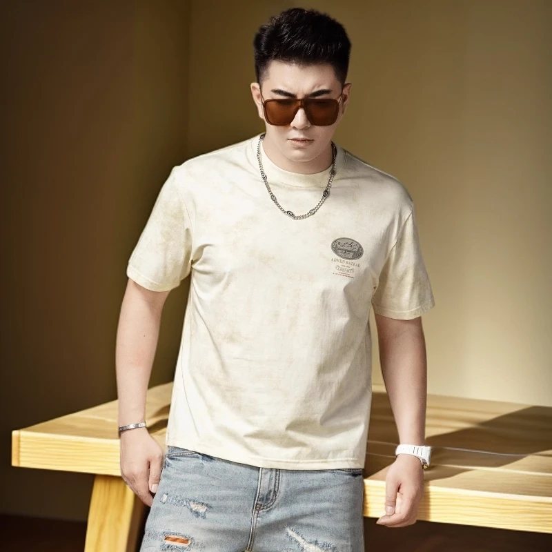 维斯克纳短袖t恤男士夏季薄款潮流宽松休闲复古印花圆领上衣服男
