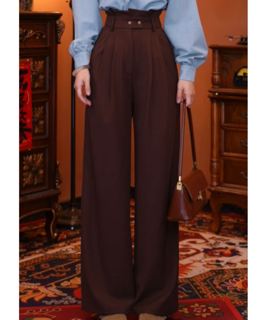 西西【托斯卡纳】港风气质复古百搭显瘦高腰女装新款长裤01413