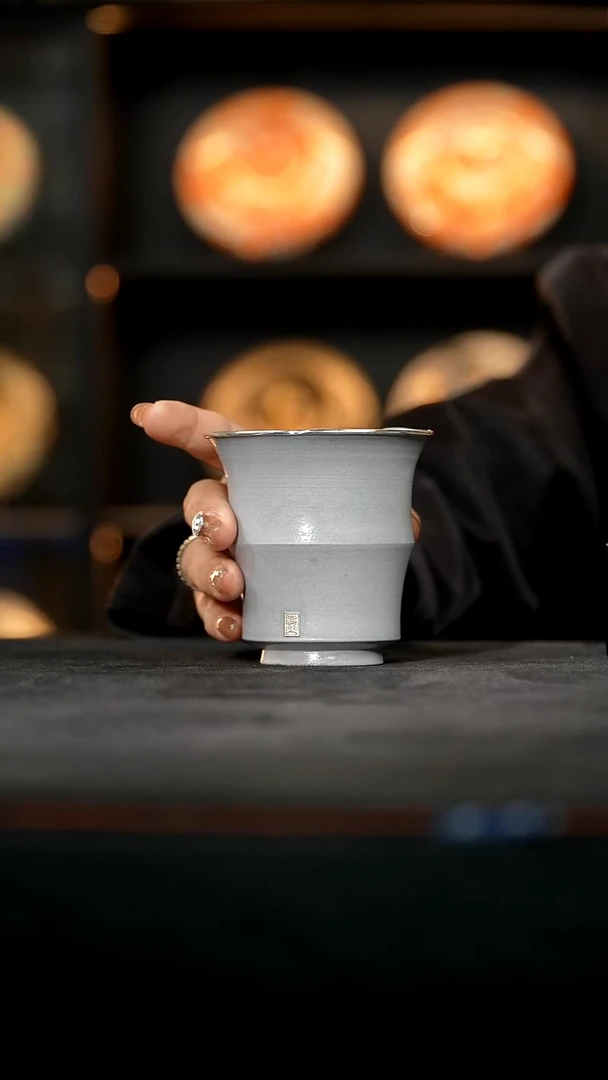 厚山柴烧 银口竹节公道杯