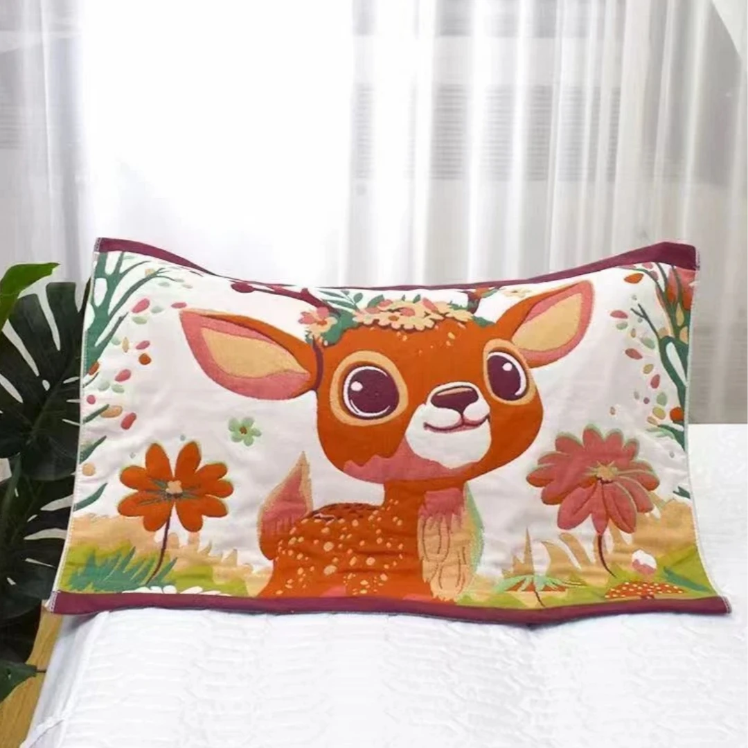 【花朵小鹿】-纯棉枕巾-（纱布52*78）