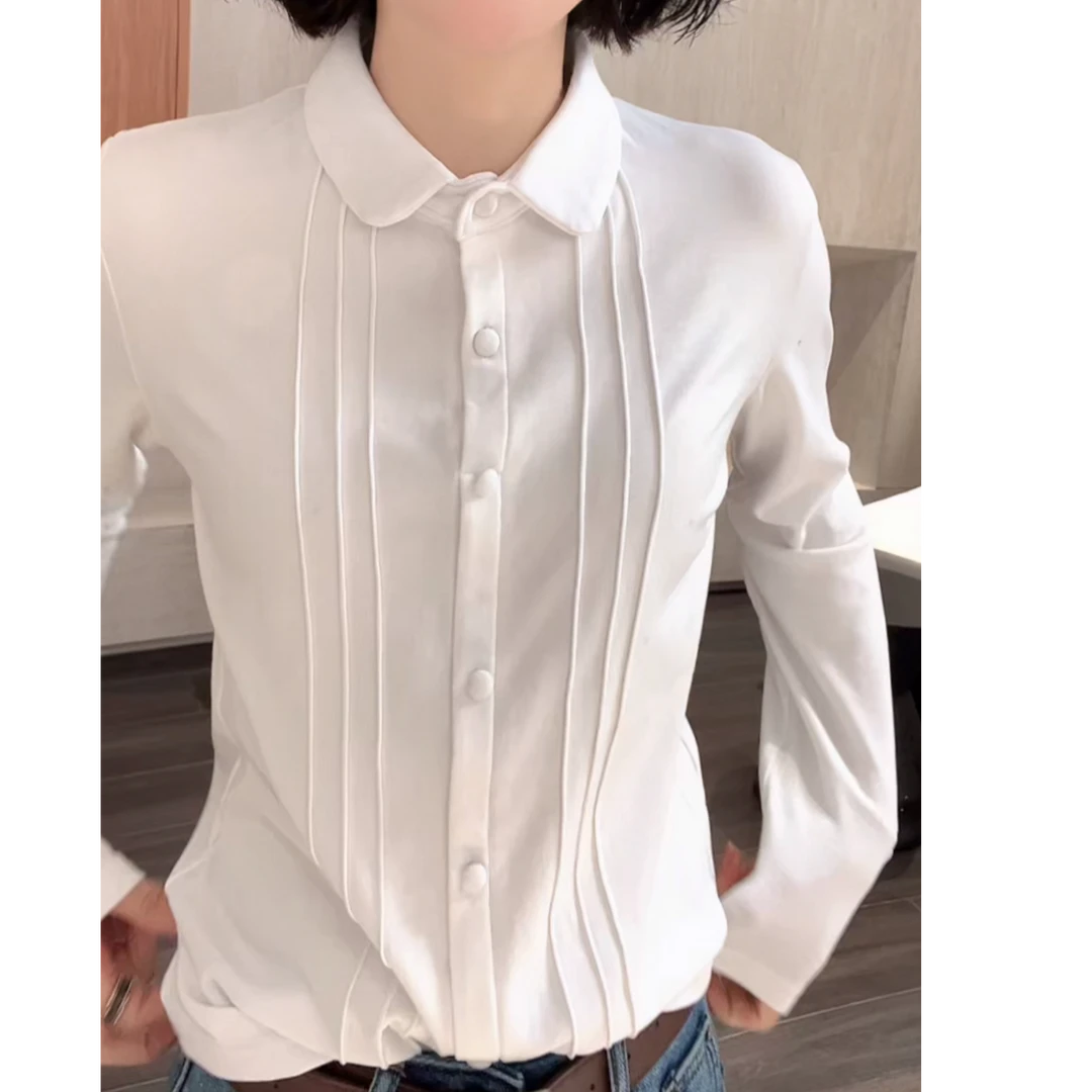 磨毛衬衫领设计感竖坑条衬衣女冬季新款时尚气质百搭显瘦长袖上衣