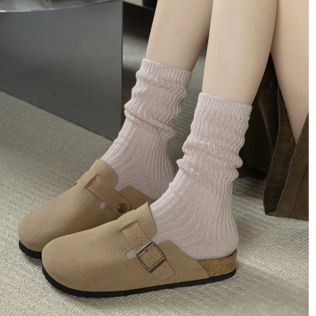 女士外穿包头半拖鞋勃肯鞋日常新款软底秋季韩版平底厚情侣拖鞋