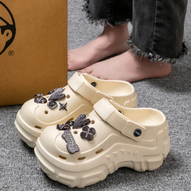 夏季女款洞洞鞋厚底增高防滑包头拖鞋时尚女神高颜值厚底洞洞鞋