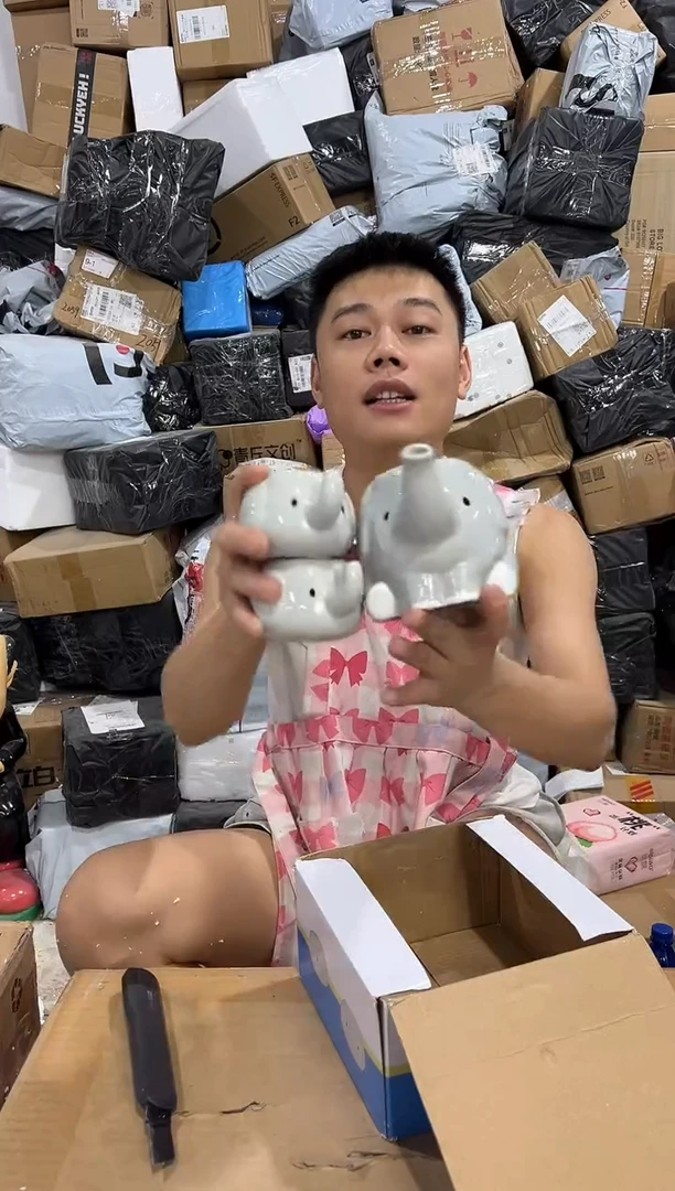 瓷片原盒大象茶壶套组