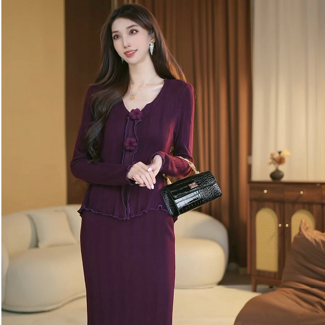 【希希】紫霞沉香冬季新款高级显瘦鱼尾连衣裙-YL11176