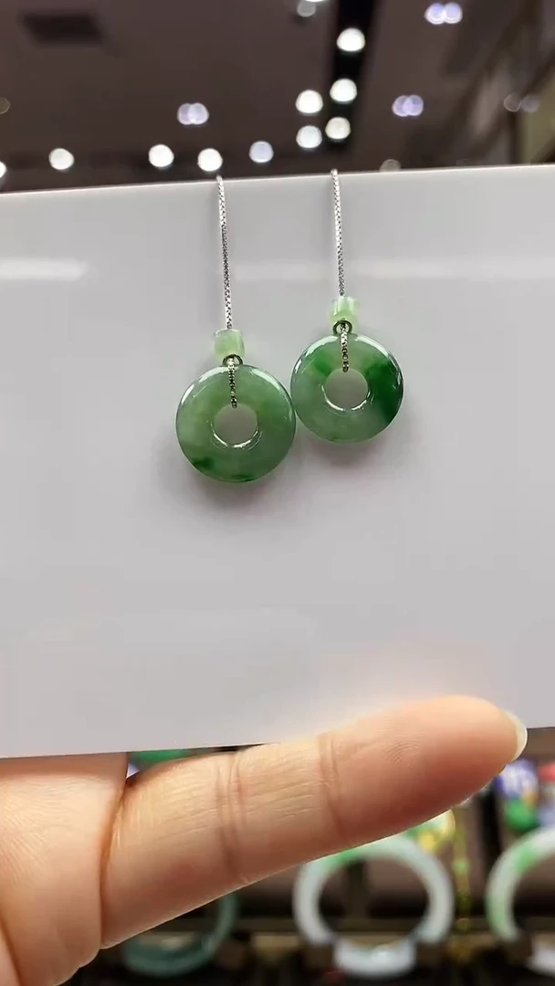 银S925镶嵌翡翠耳饰甜甜圈