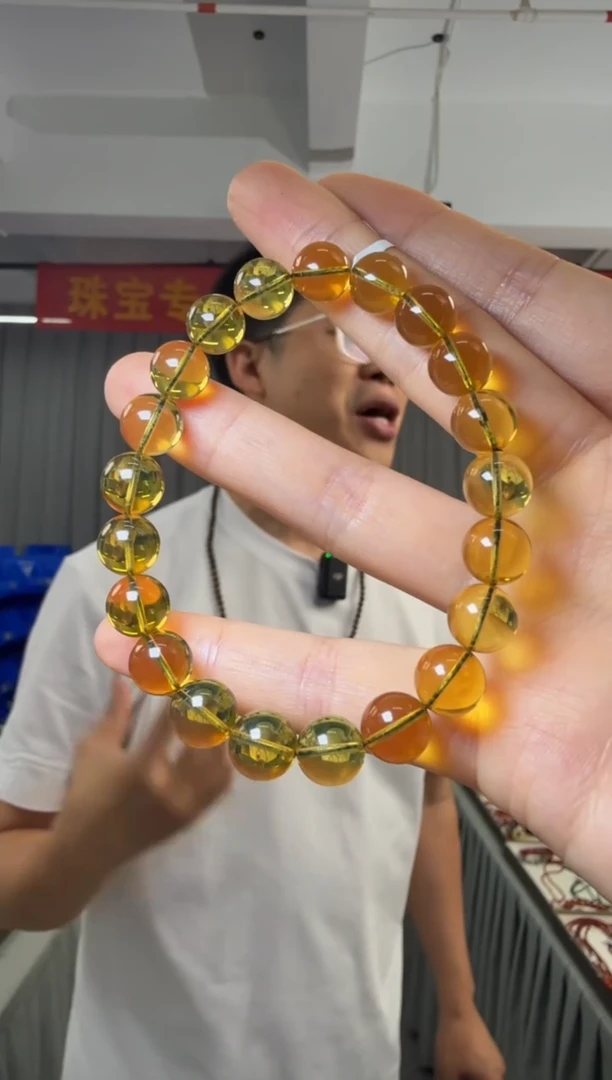 未镶嵌蓝珀手串缅甸净水金兰蓝珀单圈手串约9mm