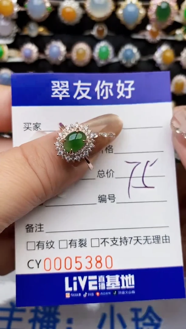 翡翠戒指银S925镶嵌5380