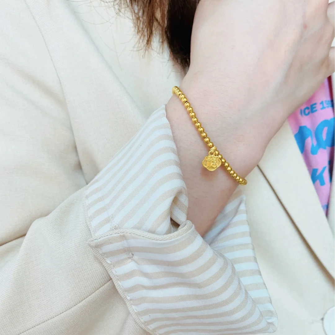 足金999真金古法金福字手串