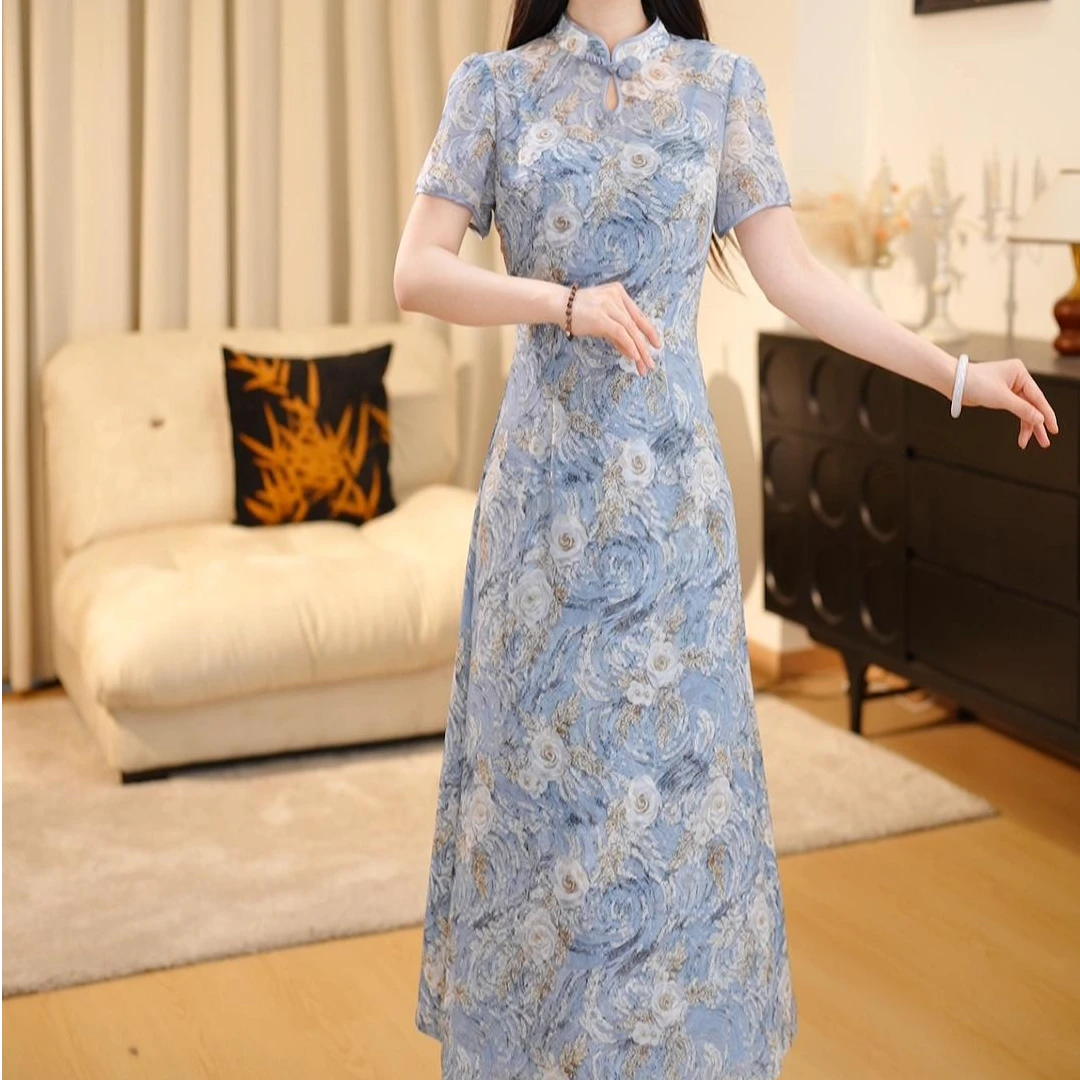 【黛丽丝】2025新款夏季短袖新中式国风复古轻奢气质连衣裙DLS00300