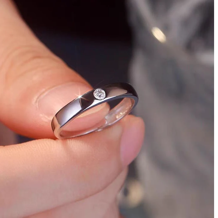 足银戒指 S925纯银莫桑石戒指男女10分素圈情侣对戒婚戒小众礼物