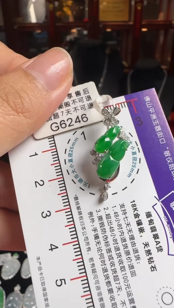 颈饰18K金镶嵌翡翠G6246冰绿双葫芦吊坠