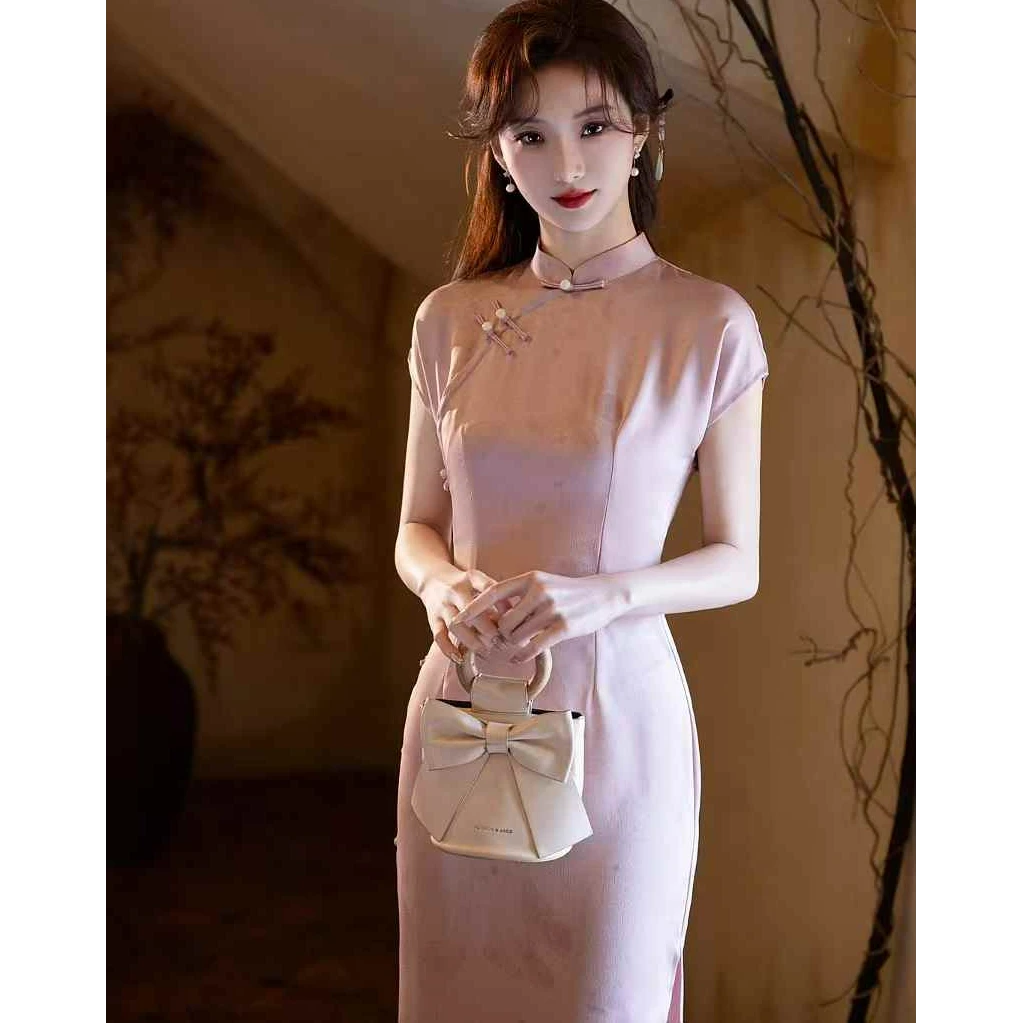 夏蝶--中长款蝴蝶连袖拼接日常复古气质修身显瘦优雅时尚旗袍