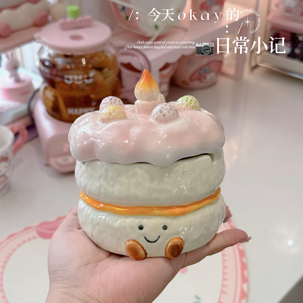 创意蛋糕烟灰缸带盖防飞灰家用客厅办公室可爱陶瓷烟缸烟盅高级感