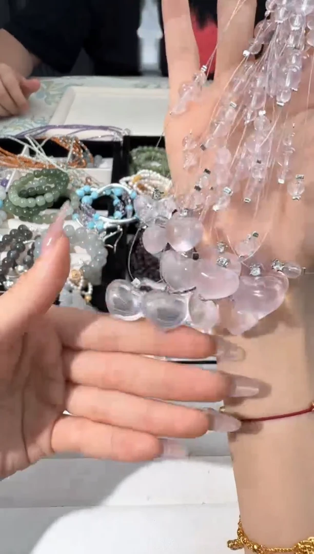 水晶手链未镶嵌P003粉晶爱心鱼线项链