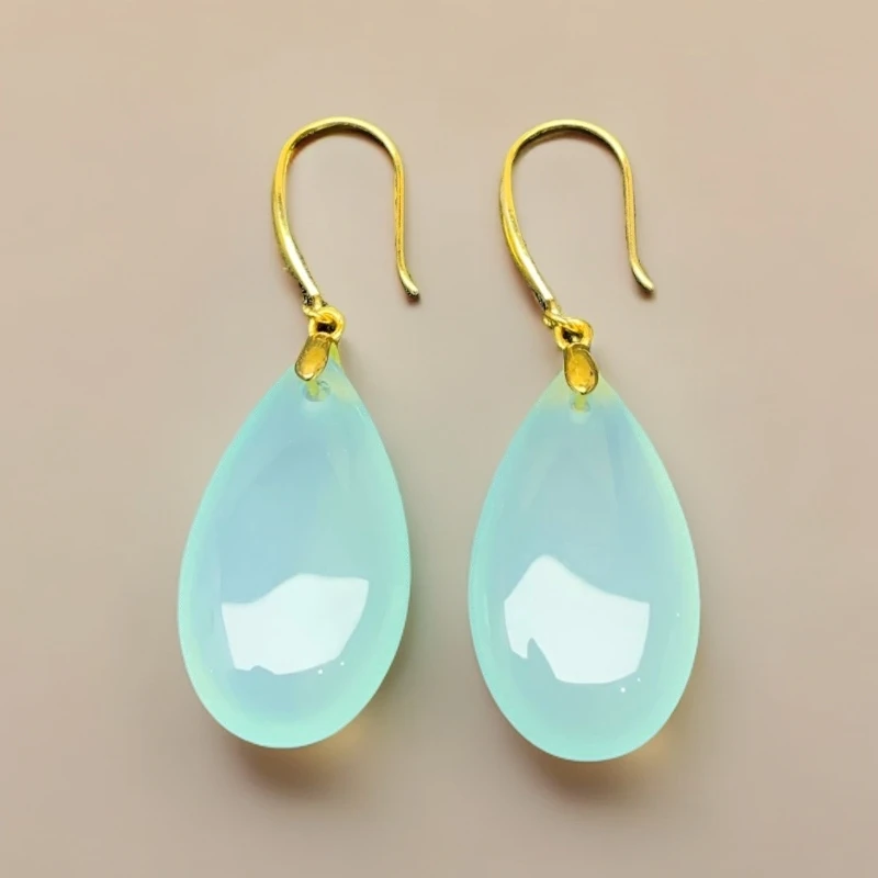 缘诚良玉玛瑙玉髓耳环双面款水滴s925银耳饰大气修饰脸型