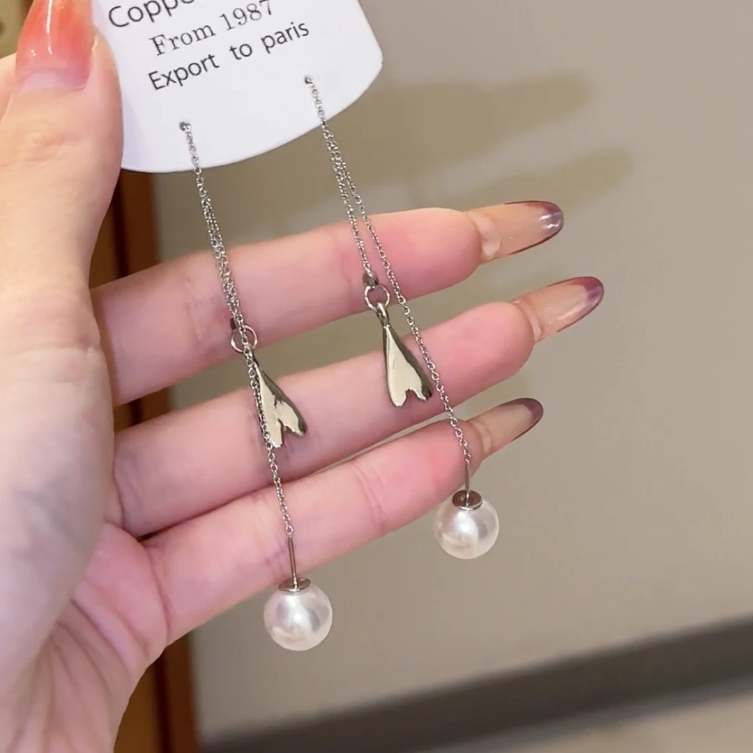 合金仿珍珠耳饰 长流苏珠珠爱心耳线简约百搭耳饰