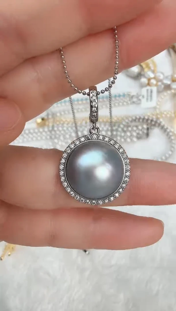 未镶嵌颈饰拼合珍珠（马贝珠）灰色吊坠