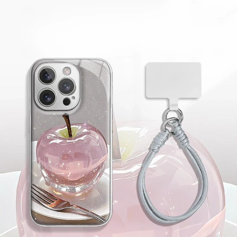 水晶苹果适用苹果16promax金属漆玻璃手机壳华为oppo小米15vivo