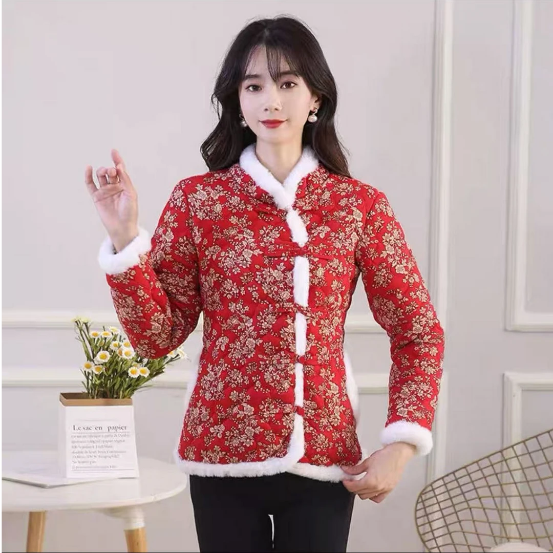 7674-东风花棉袄盘扣（大红花）加厚小棉袄