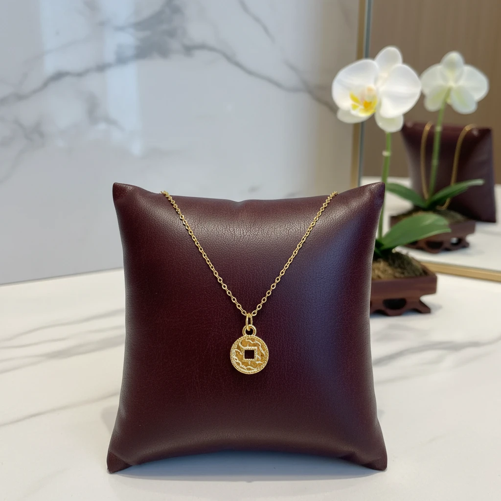 足金金币吊坠，送银项链