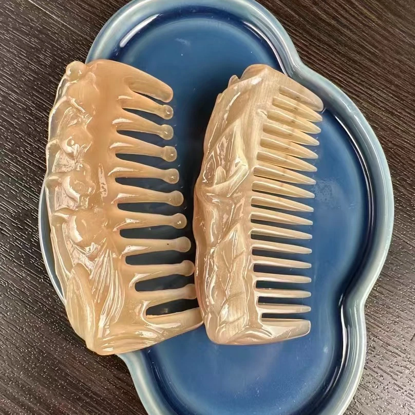 滇灵角艺牛角天然手工精美牛角梳一物一拍