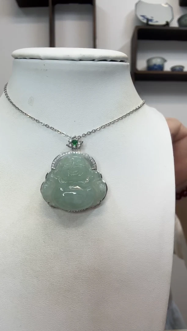 吊坠(赠链)银S925镶嵌翡翠佛公