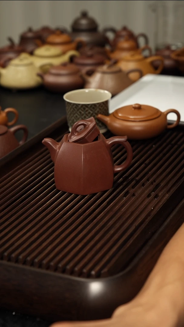 茶壶紫砂可**生盖子裂的壶身封釉拉毛的六方