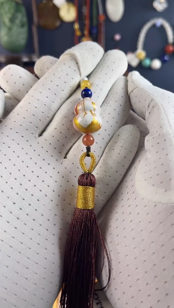 开播福利 大漆白飘金葫芦手机链包挂